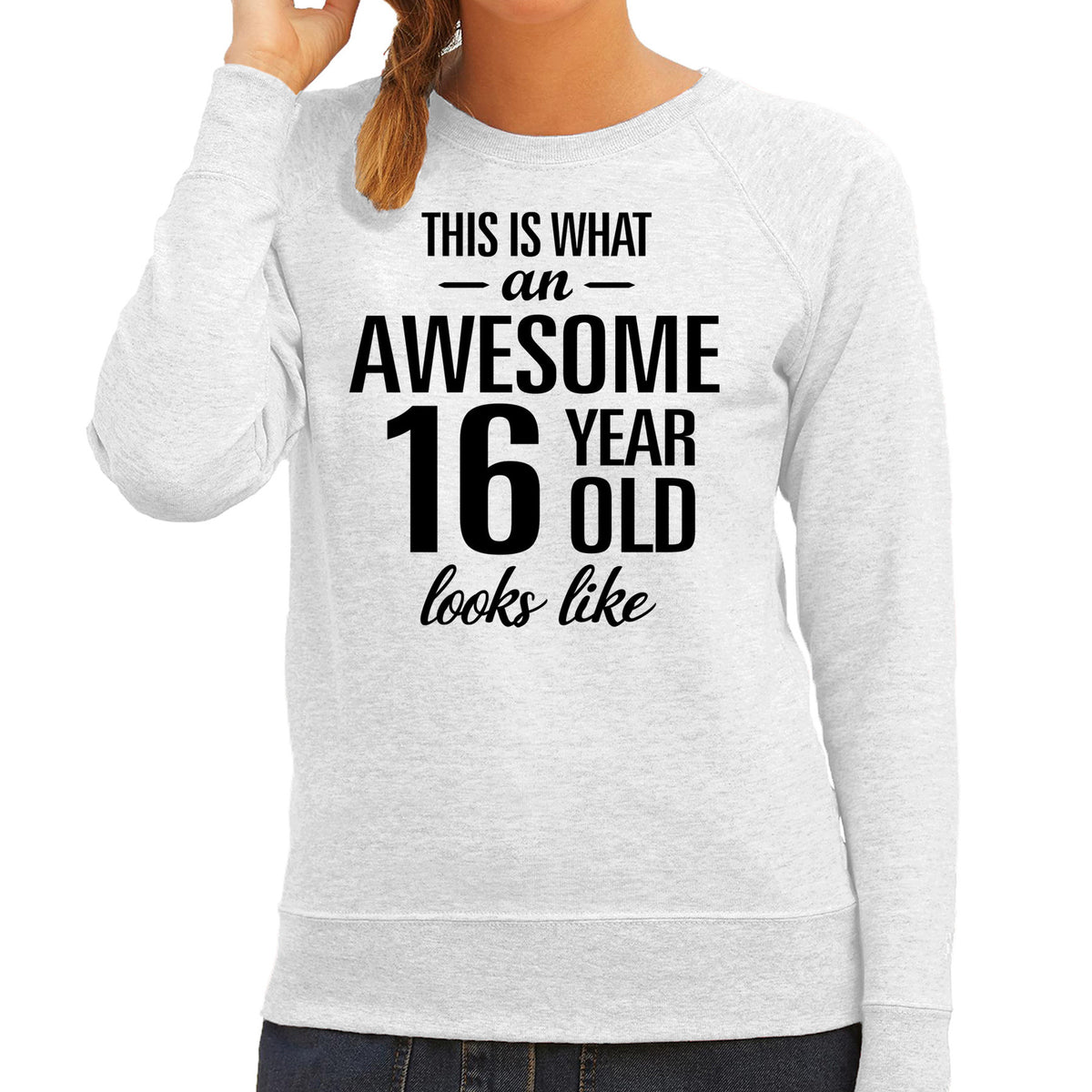 awesome-16-year--16-jaar-cadeau-sweater--trui-grijs-dames_10325558