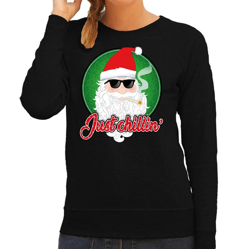 foute-kersttrui-just-chillin-zwart-voor-dames_10173562