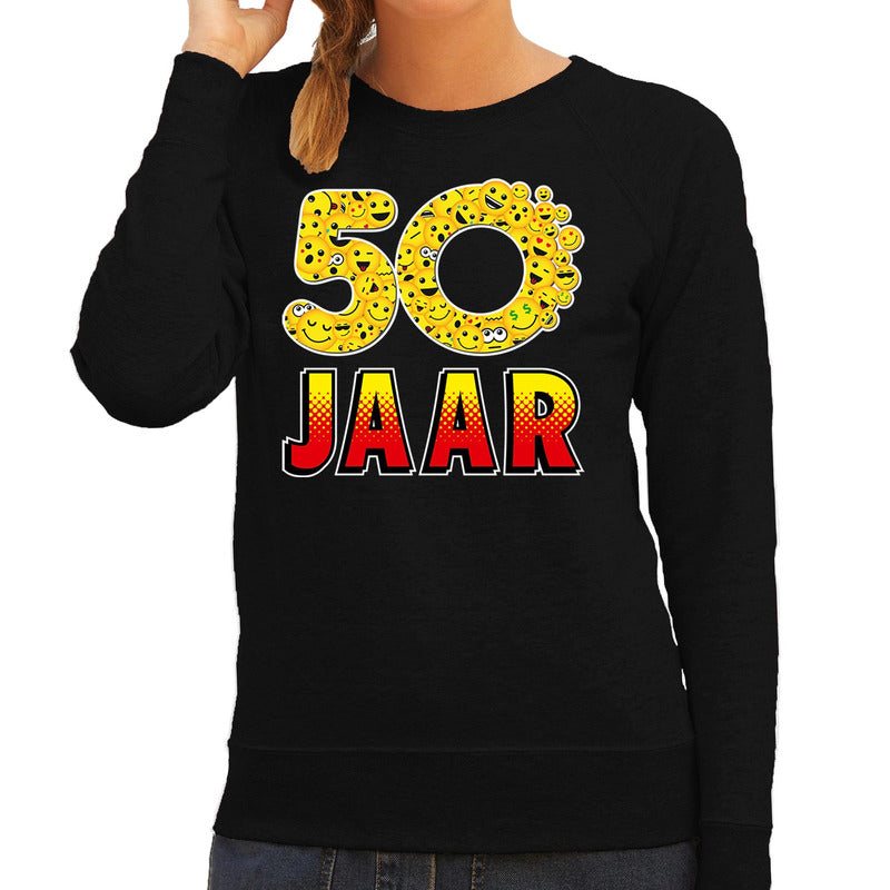 funny-emoticon-sweater-50-jaar-zwart-dames_10197579