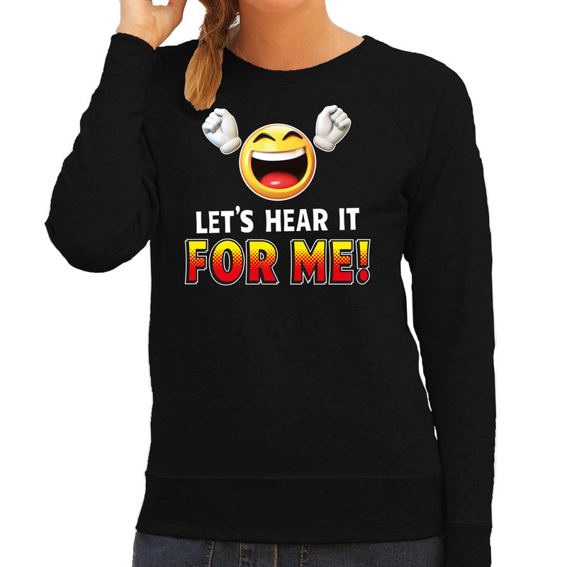 funny-emoticon-sweater-lets-hear-it-for-me-zwart-dames_10194584