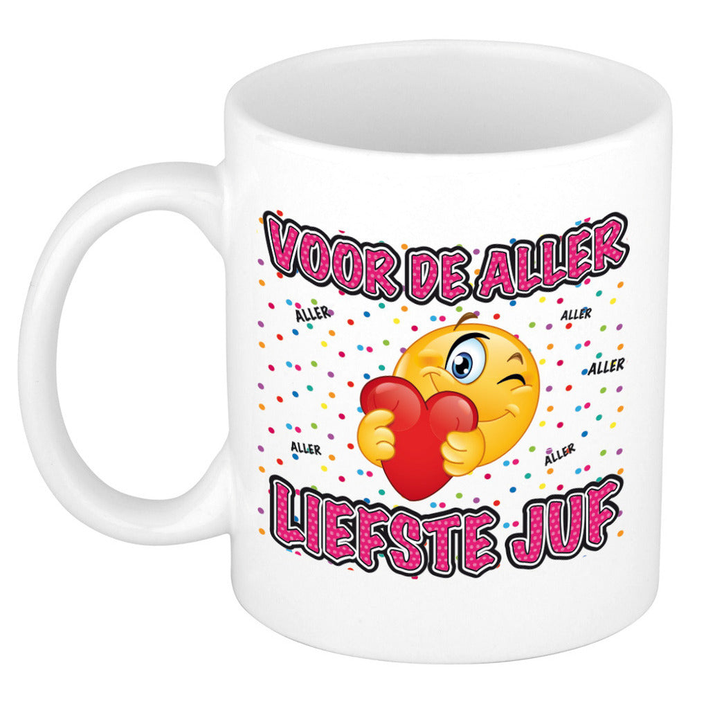 cadeau-mok-beker-voor-de-aller-liefste-juf-wit-300-ml_10389592