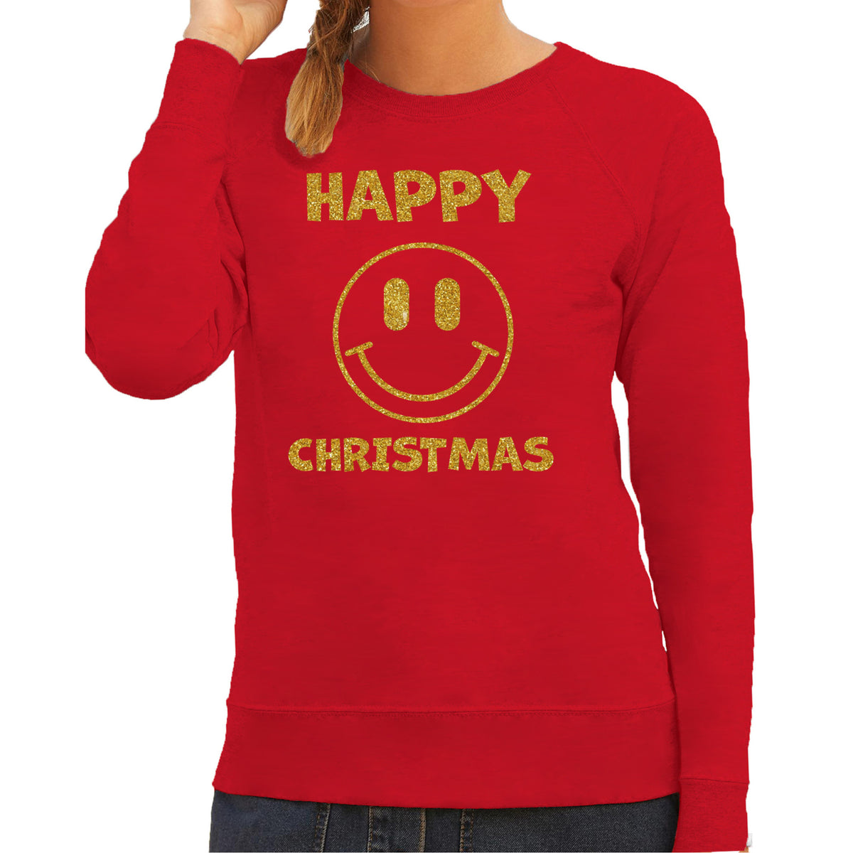 foute-kersttrui-sweater-voor-dames-happy-christmas-rood-glitter-goud-smile-emoticon_10449634