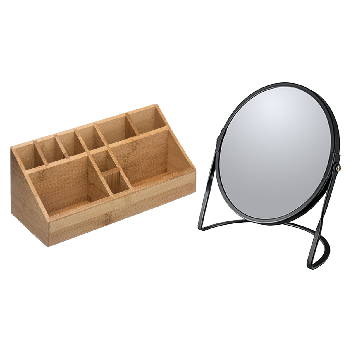 makeup-organizer-en-spiegel-set-10x-vakjes-bamboe-metaal-5x-zoom-spiegel_10416637