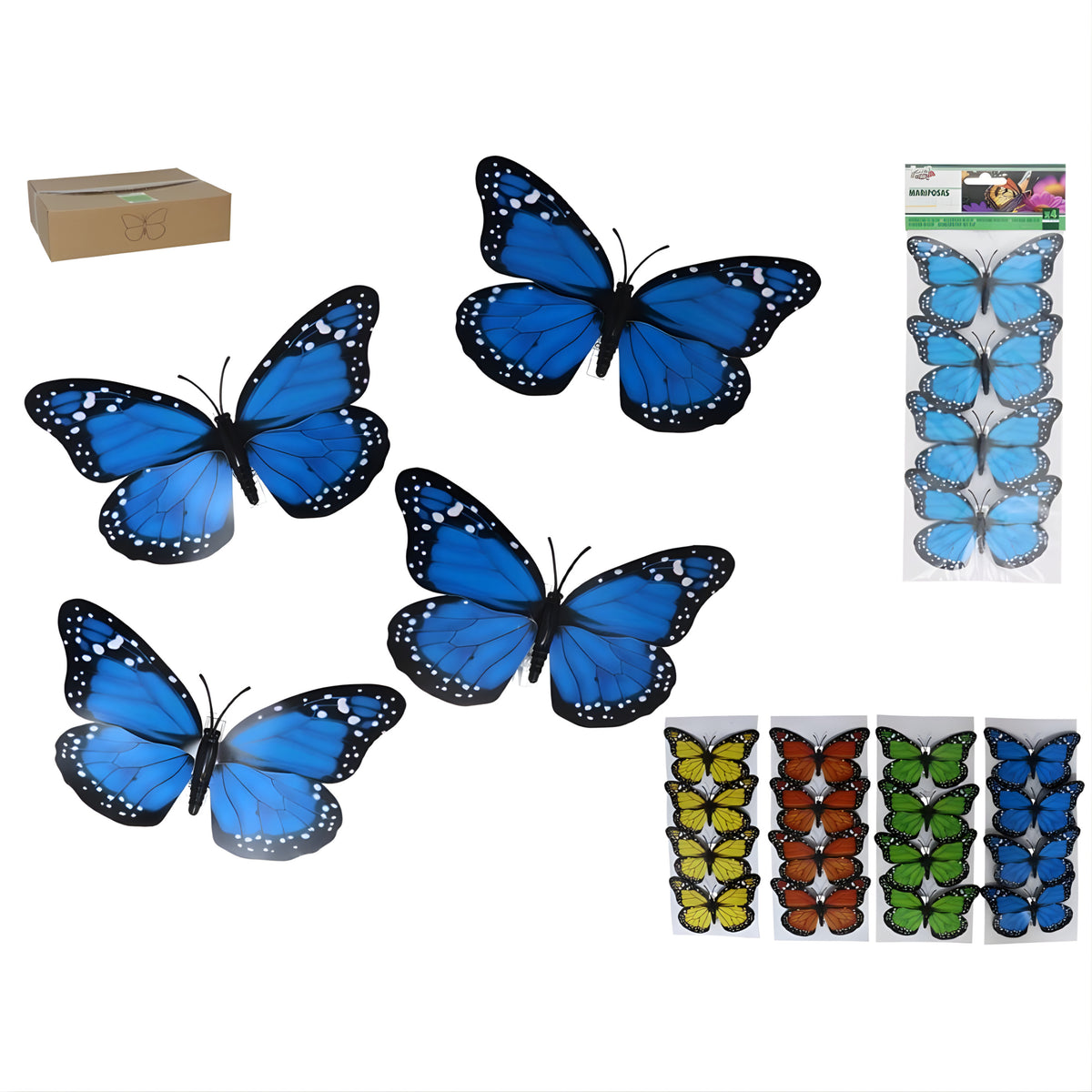 gerimport-decoratie--hobby-vlinders-4x-stuks-blauw-op-clip-12-x-6-cm-knutselen-kunststo_10489641