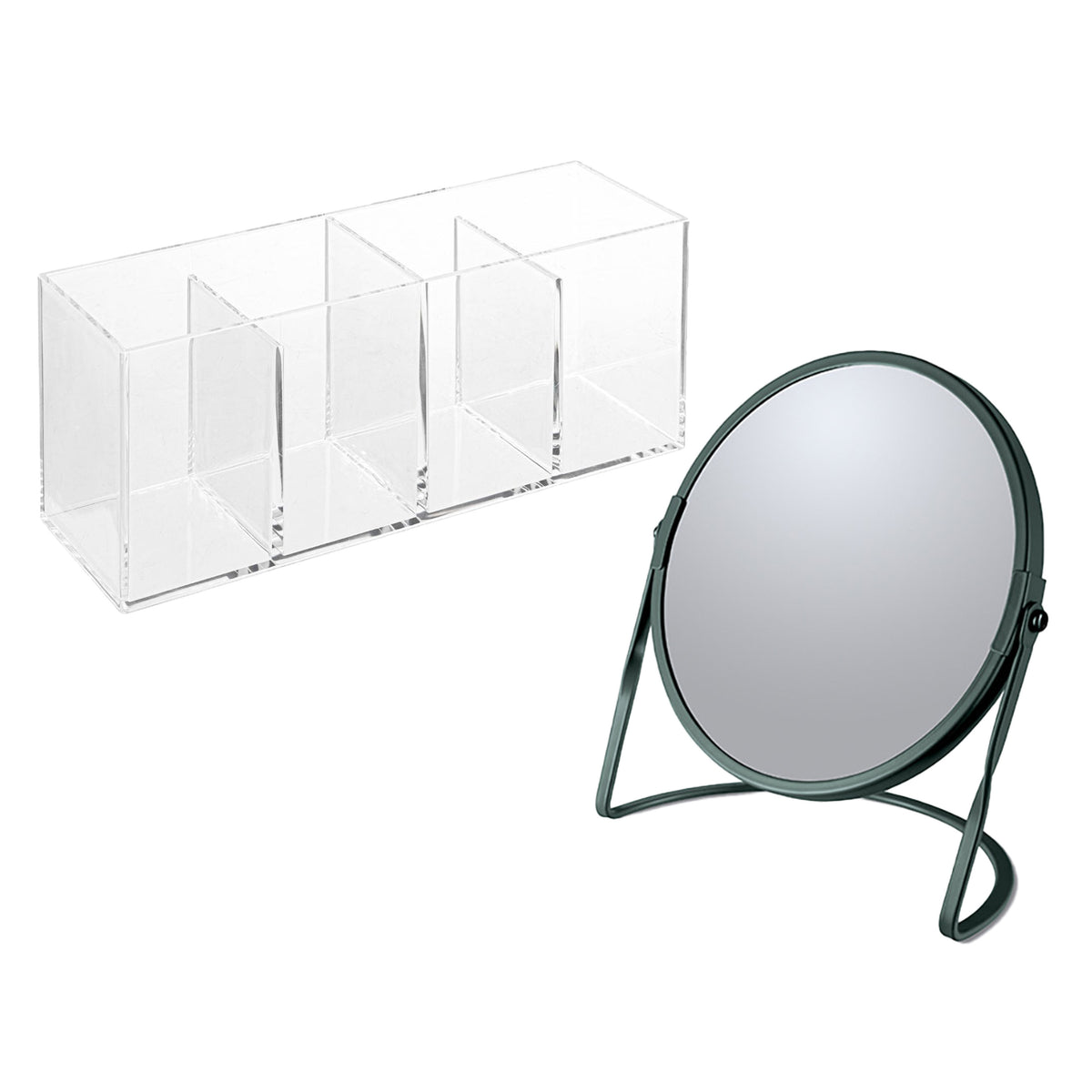 makeup-organizer-en-spiegel-set-4-vakjes-plastic-metaal-5x-zoom-spiegel-donkergroen-transpa_10416674