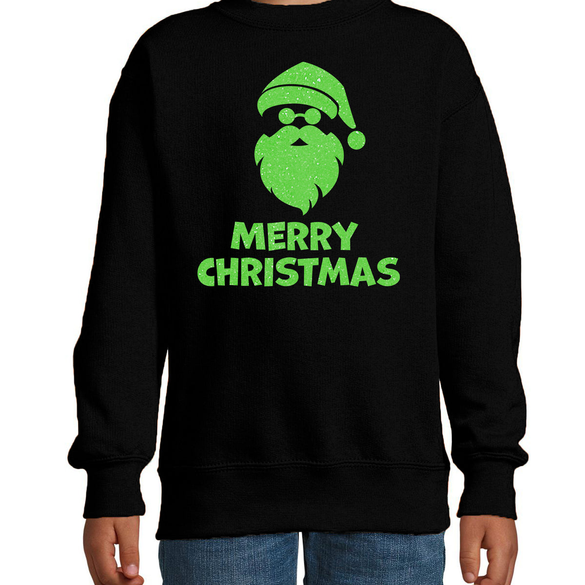 kersttrui-sweater-voor-jongens-meisjes-merry-christmas-zwart-glitter-groen_10449690