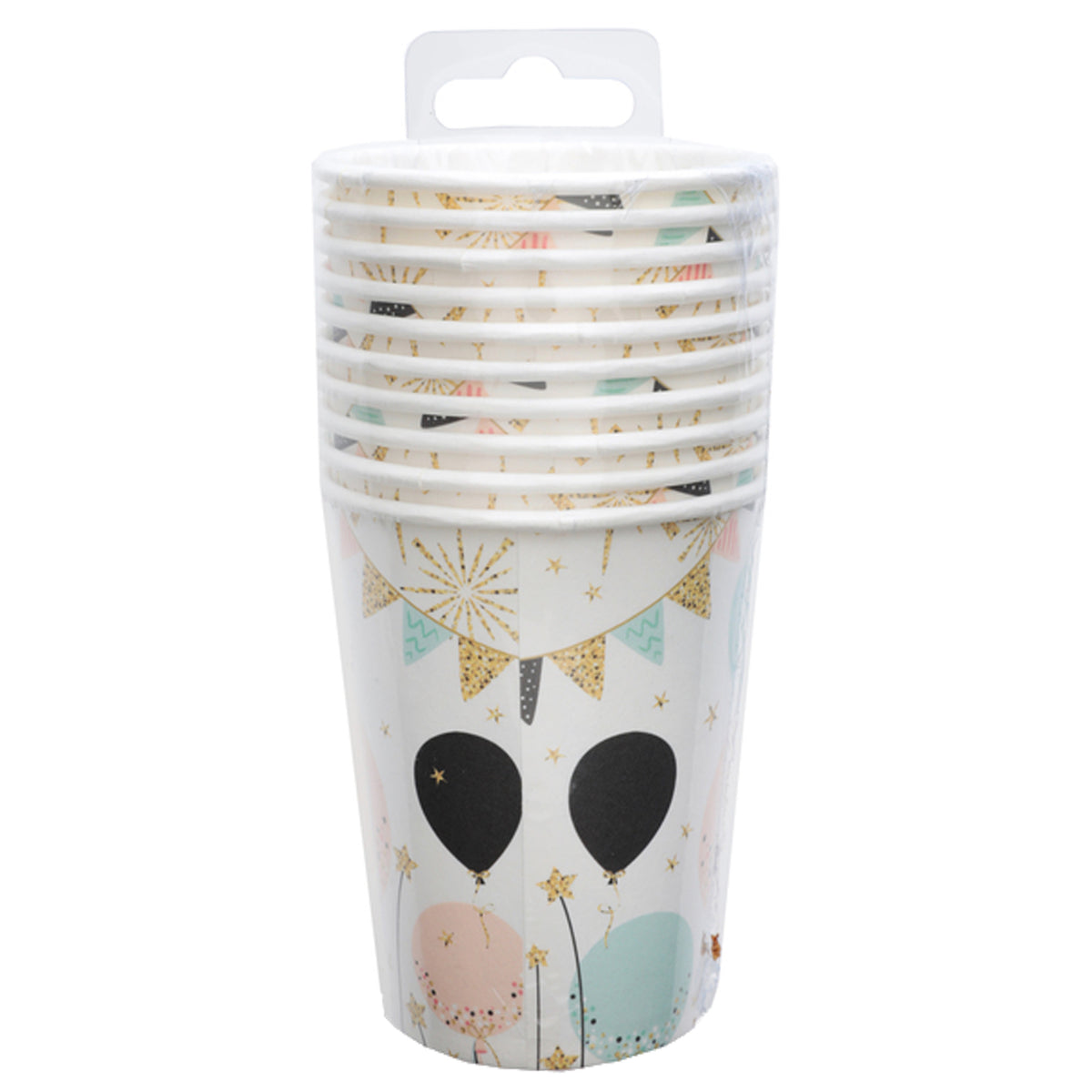 feest-wegwerp-bekertjes-ballon-10x-stuks-270-ml-karton-wit-goud_10399703-2