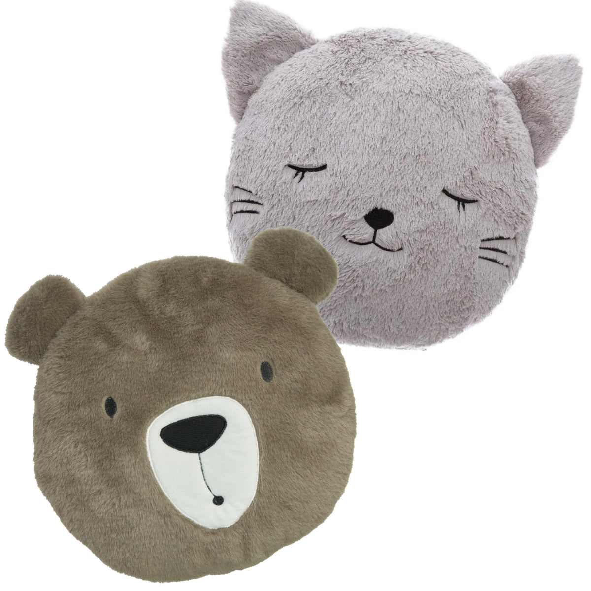 dieren-sierkussens-kinderkamer-bruine-beer-en-kat-poes-30-27-cm-polyester_10482705-1