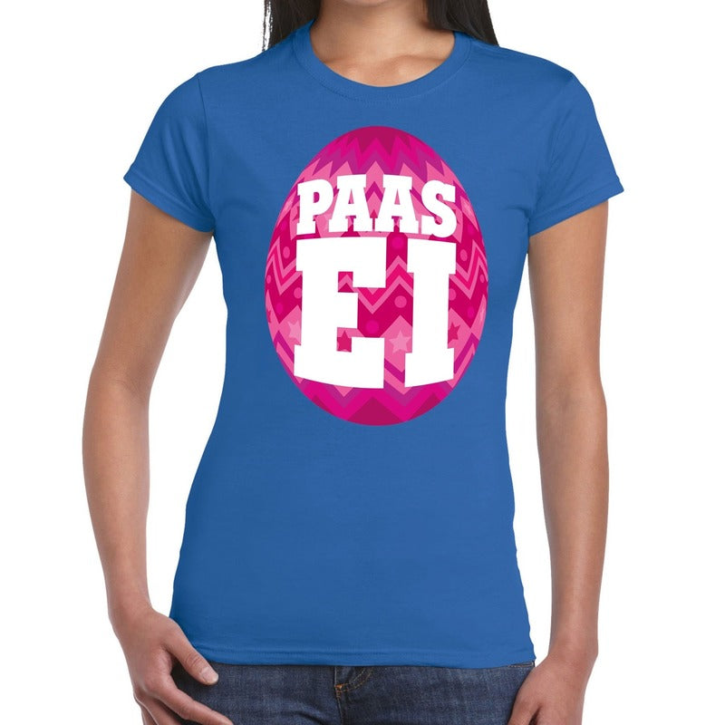 -paasei-tshirt-blauw-met-roze-ei-voor-dames_10141716