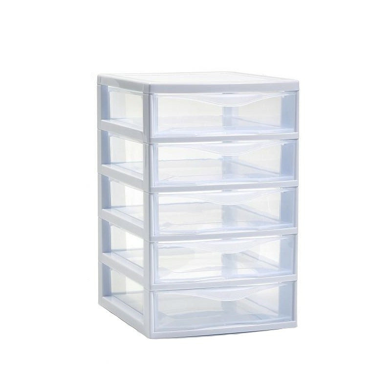 ladeblokje-bureau-organizer-5x-lades-wit-transparant-l18-x-b21-x-h28-cm-plastic_10403741