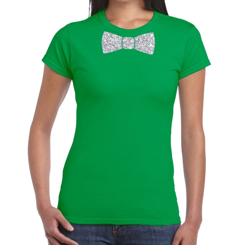 groen-fun-tshirt-met-vlinderdas-in-glitter-zilver-dames_10156808