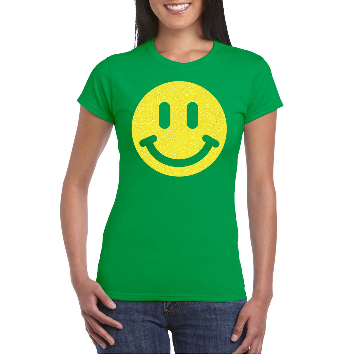 verkleed-tshirt-voor-dames-smile-emoticon-groen-carnaval-foute-party-feestkleding_10437815