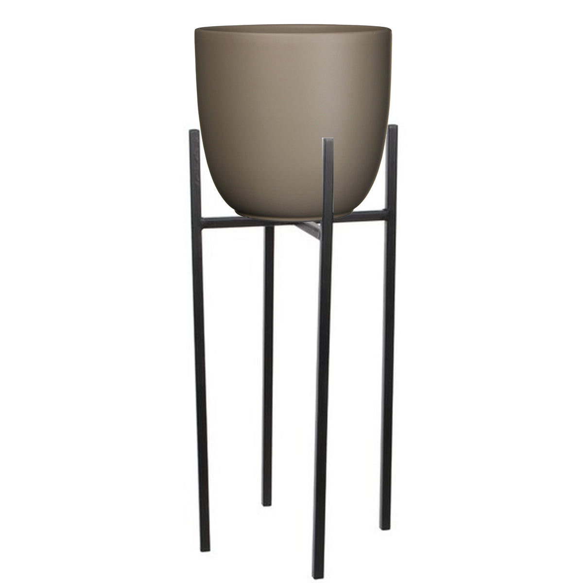 mica-decorations-bloempot-met-verhoger-d25-x-h23-cm-pot-taupe-verhoger-zwart-metaal-h55-cm_10377823