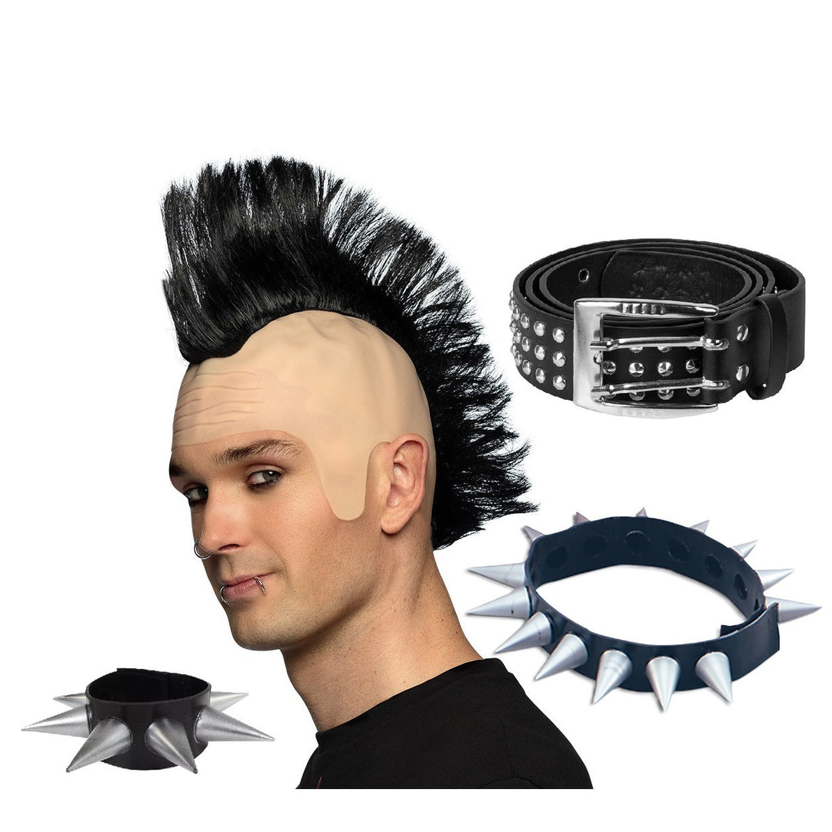 carnaval-verkleed-setje-heren-punker-hanekam-pruik-spikes-ketting-armband-riem-met-studs_10460824