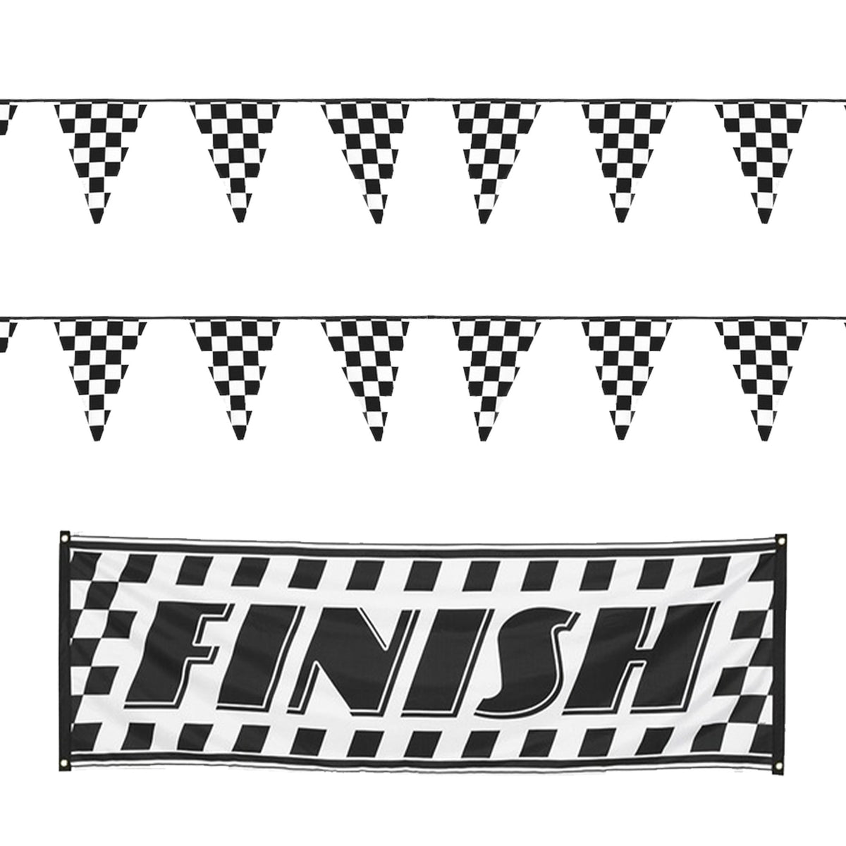 finish-racing-feest-thema-versiering-pakket-3delig-geblokt-zwart-wit_10357833
