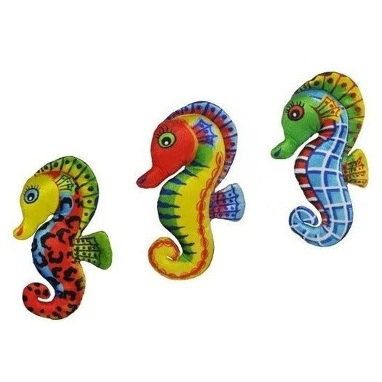 Setje van 3 zeepaardjes knuffels geel, rood en groen van 27 cm