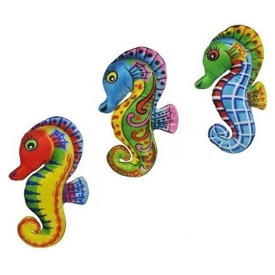 Setje van 3 zeepaardjes knuffels geel, blauw en groen van 27 cm