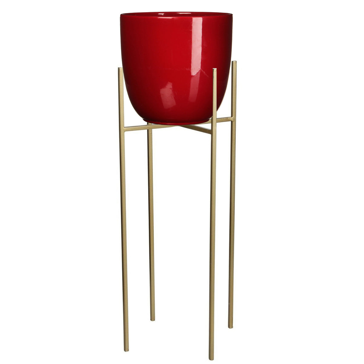 bloempot-d25-cm-rood-met-plantenpot-verhoger-goud-metaal-van-55-cm_10377856