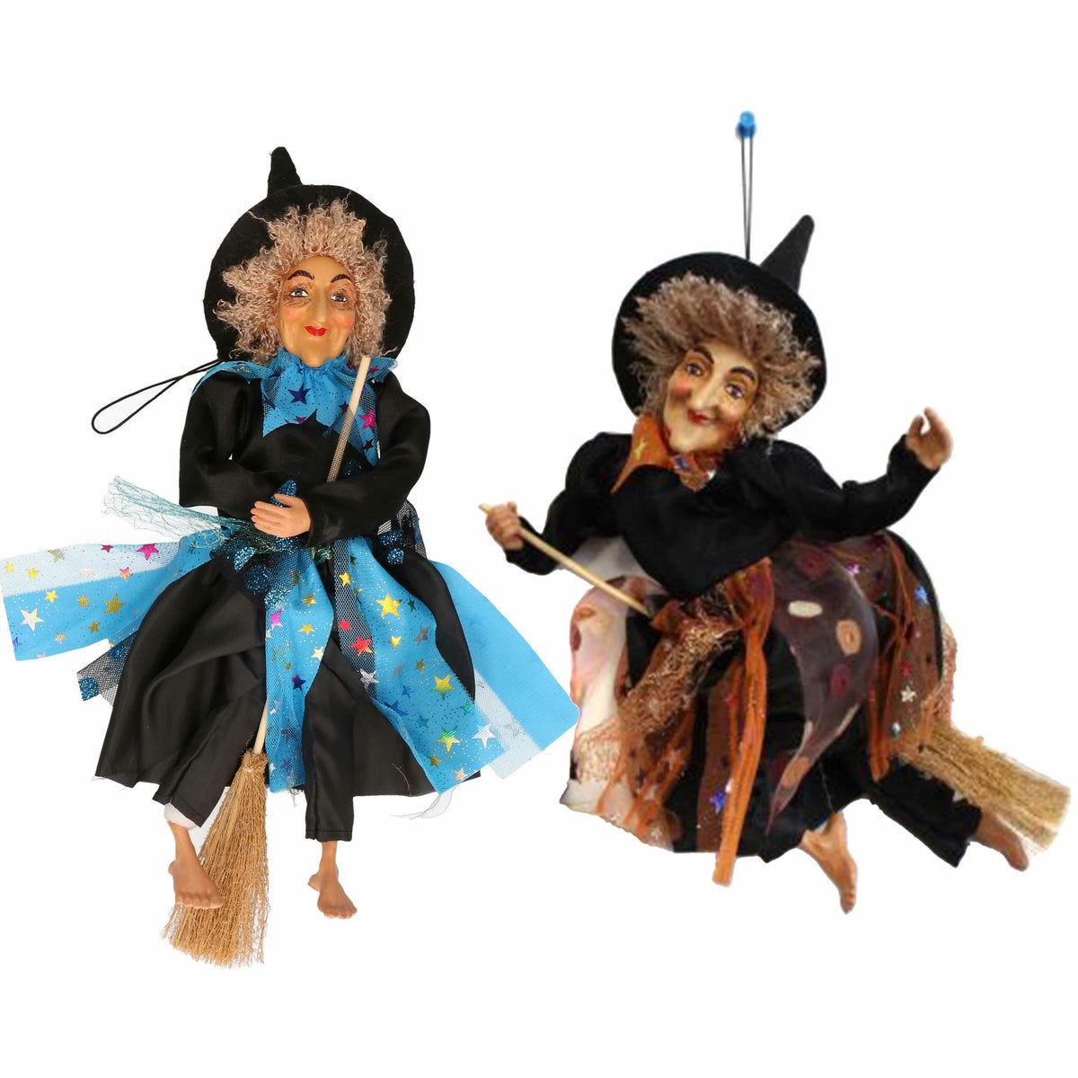 set-van-2x-halloween-decoratie-heksen-pop-op-bezem-30-cm-blauw-bruin_10401884