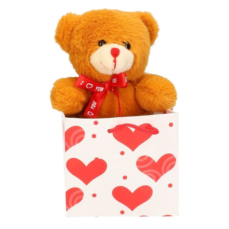 Bruine pluche knuffelbeer met rood sjaaltje 10 cm
