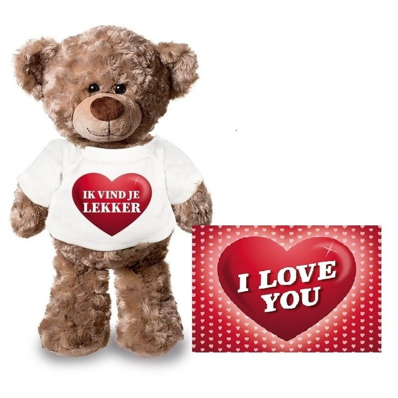 Valentine's card and teddy bear 24 cm with "I like you" shirt