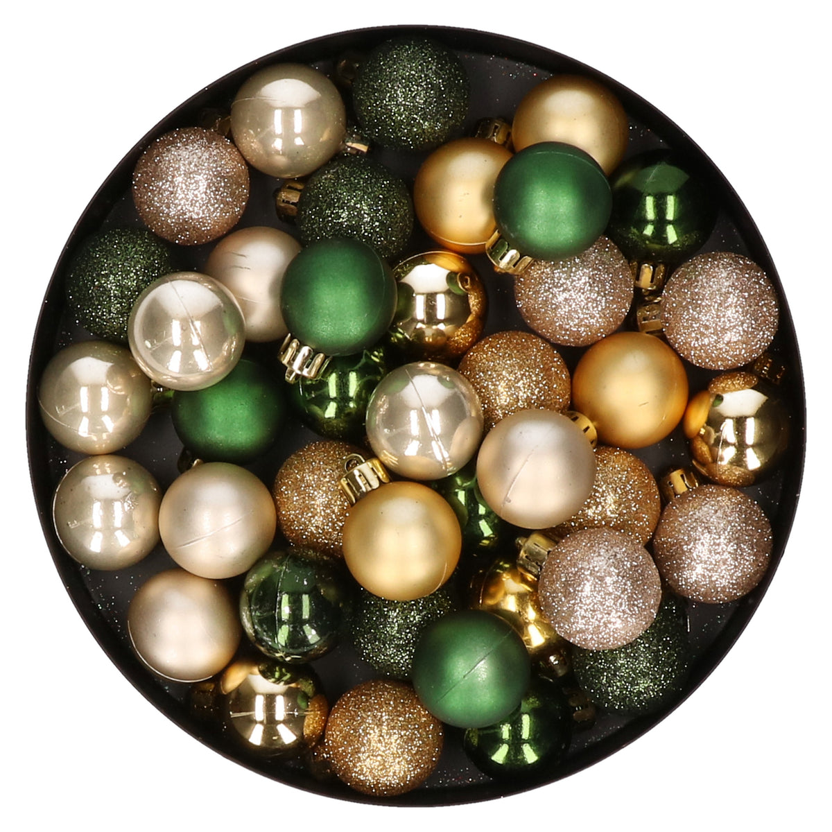42x-stuks-kunststof-kerstballen-donkergroen-champagne-en-goud-mix-3-cm_10352934