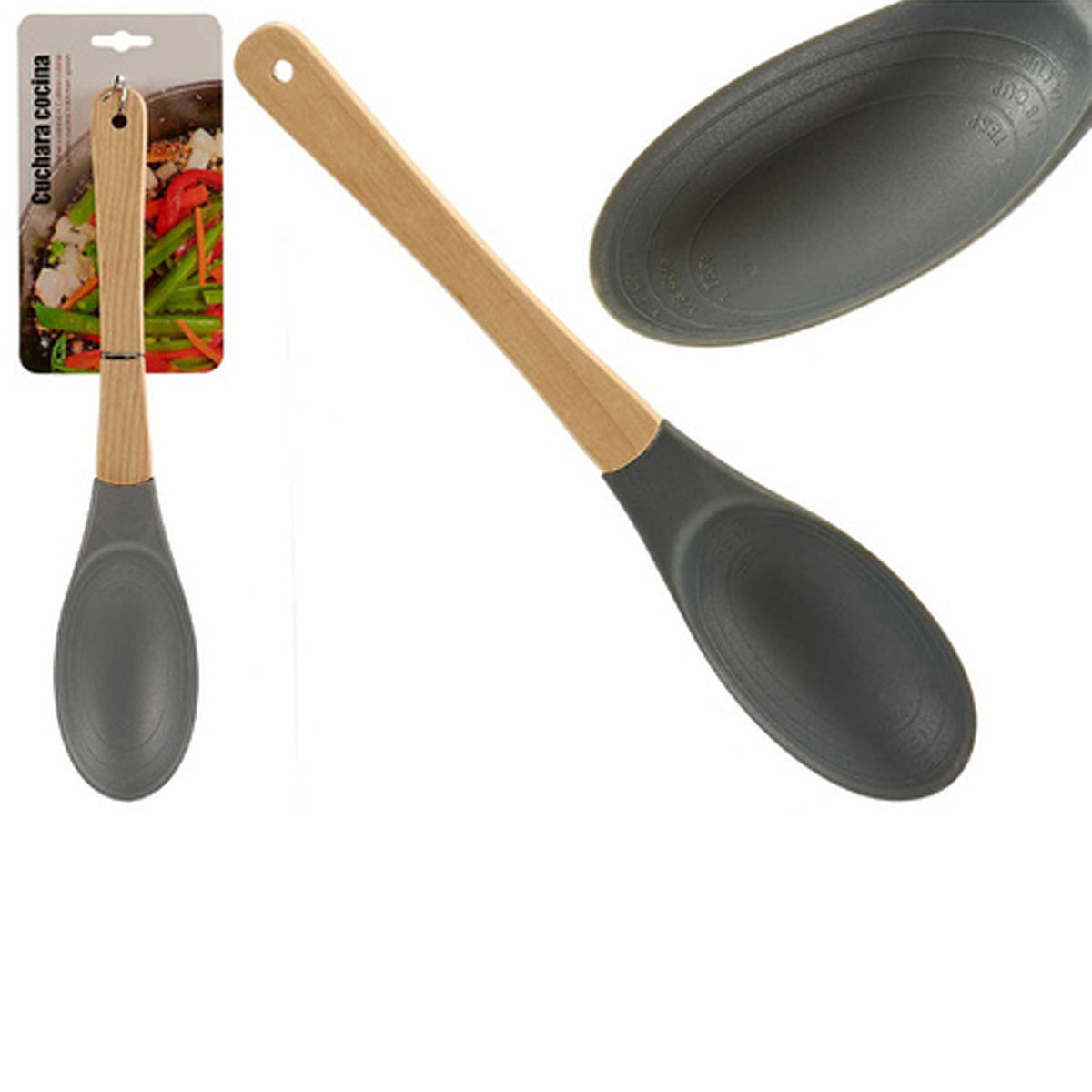 kook-keuken-gerei-opschep-lepel-grijs-bruin-kunststof-hout-35-cm_10428988-1